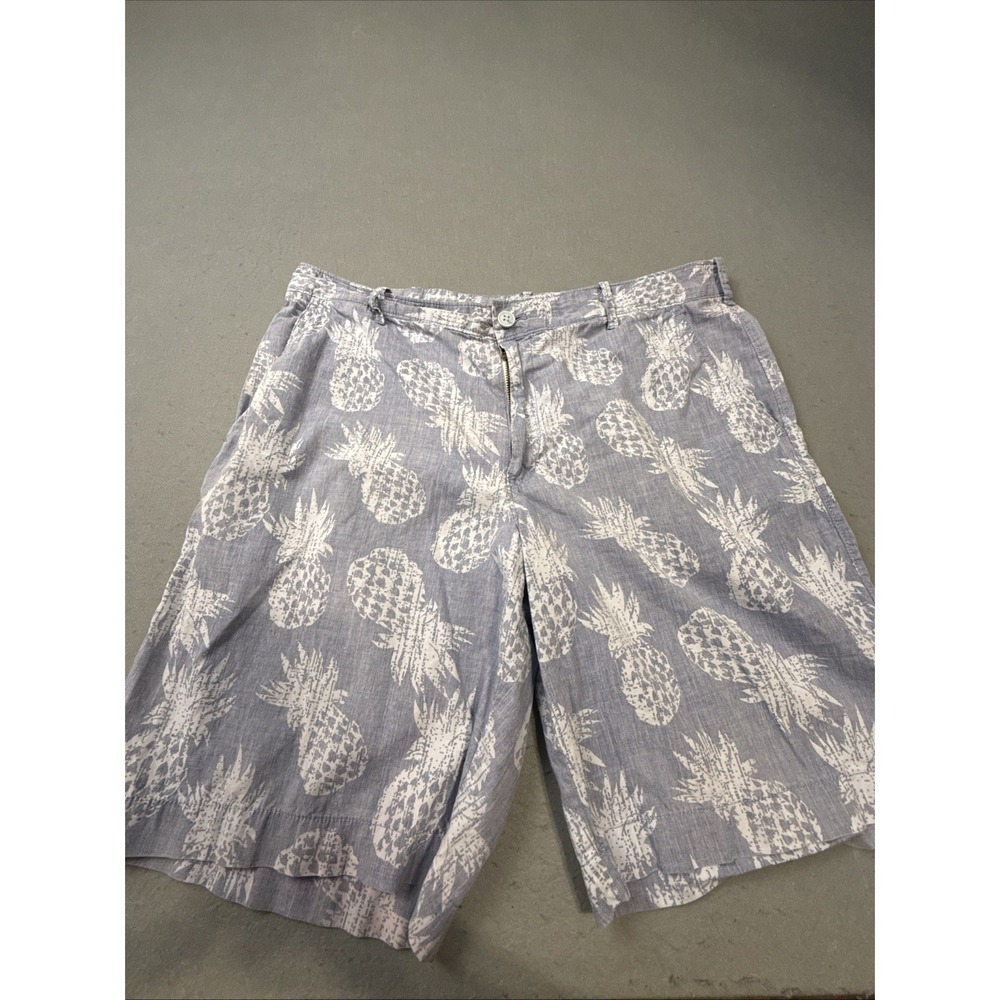 IZOD Saltwater Mens Chino Shorts 36x9.5 Blue Pineapple Print Stretch Mid Rise